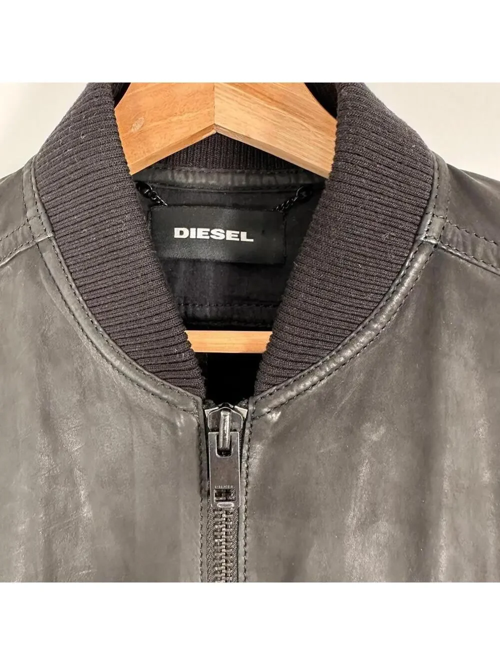 Diesel Black Leather Bomber Jacket XL Streetwear Moto Minimalist‎ Shirt Jacket